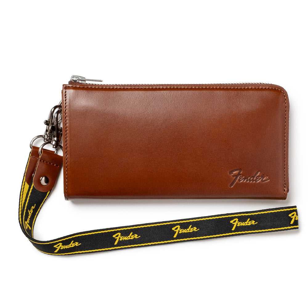 FENDER - 長財布 L字ファスナー / Brown / ギターピック&ウォレットコード付き